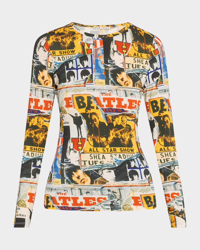 x The Beatles Delaina Long-Sleeve Crewneck Top